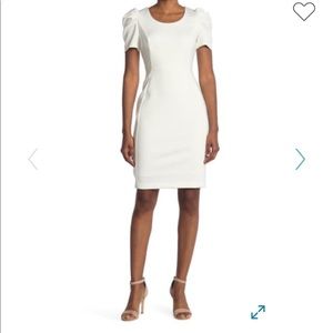 White puffy sleeve fitted dress
